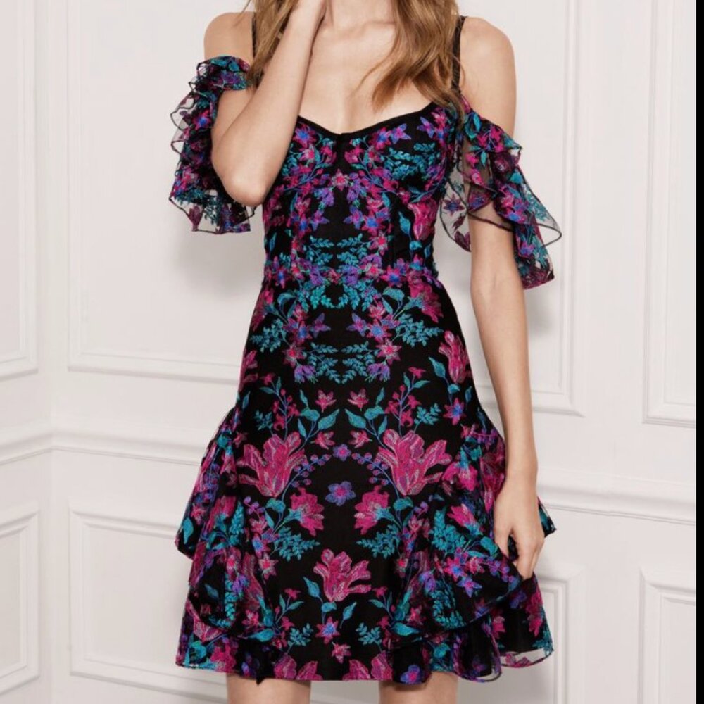 Marchesa Notte Womens Embroidered Cocktail Dress Size 8